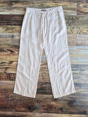 Tommy Bahama 100% Linen Two Palms Relaxed Wide Leg Pants Zipper Drawstring